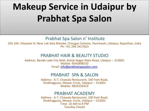 Makeup Service in Udaipur by Prabhat Spa Salon