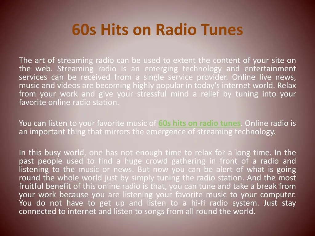 60s hits on radio tunes