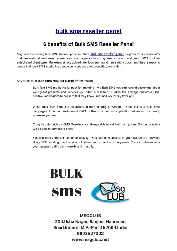 bulk sms reseller panel