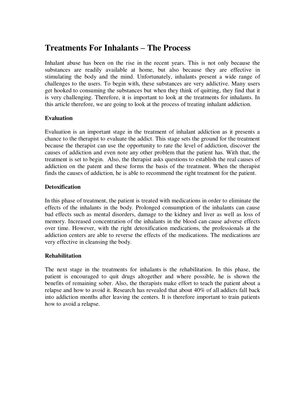 treatments for inhalants the process inhalant