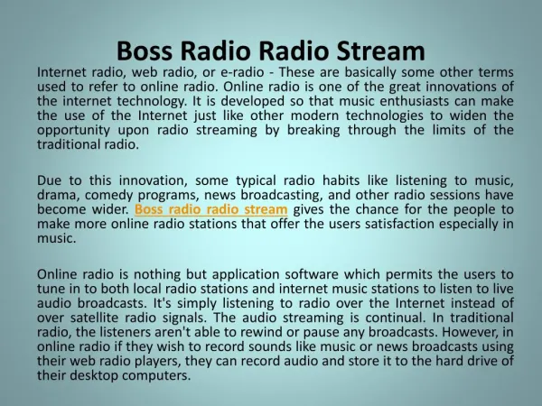 Boss radio radio stream