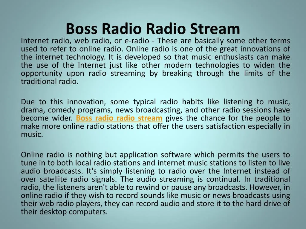 boss radio radio stream