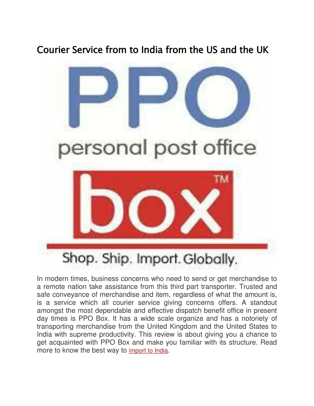 courier service from to india from