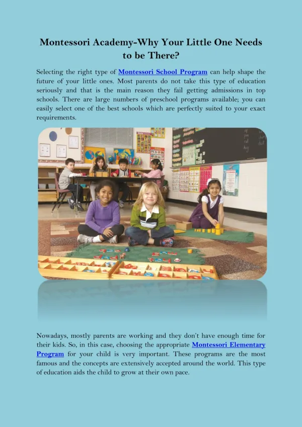 Montessori Academy-Why Your Little One Needs to be There?