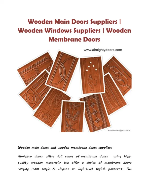 Wooden Main Doors Suppliers | Wooden Windows Suppliers | Wooden Membrane Doors