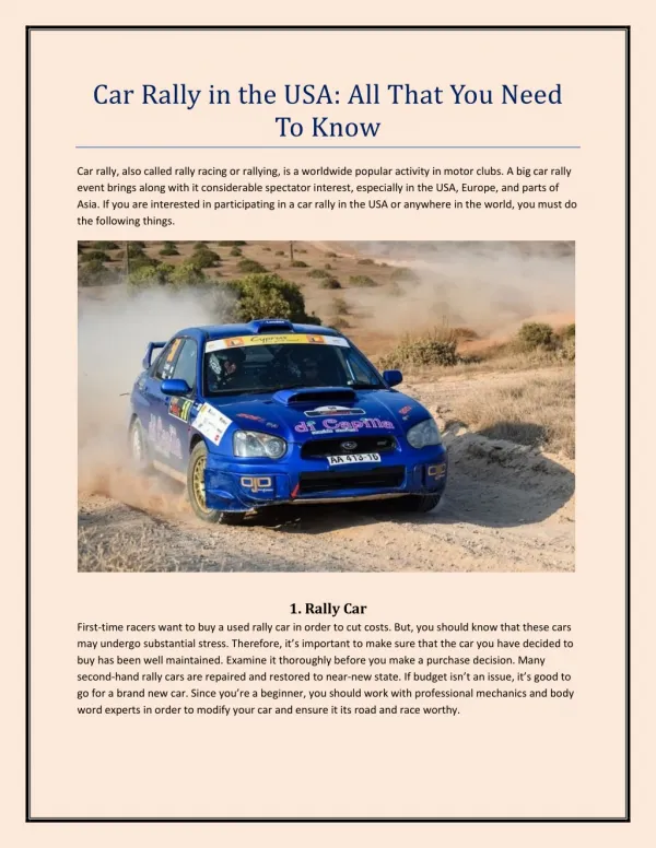 Car Rally in the USA: All That You Need To Know