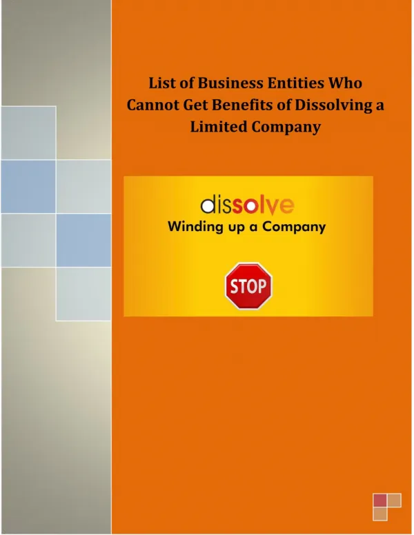 List of Business Entities Who Cannot Get Benefits of Dissolving a Limited Company