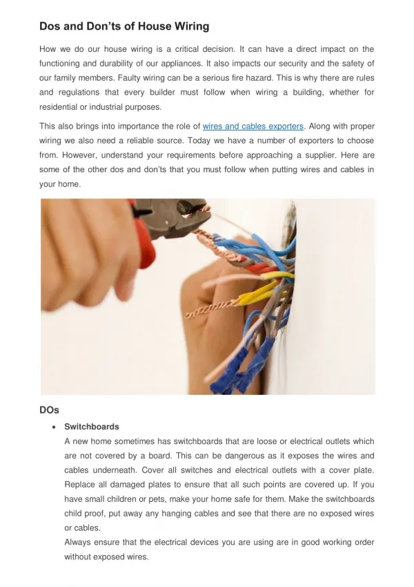 Dos and Don’ts of House Wiring