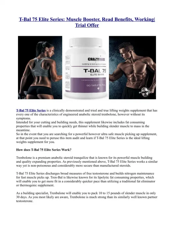 T-Bal 75 Elite Series: Muscle Booster, Read Benefits, Working| Trial Offer