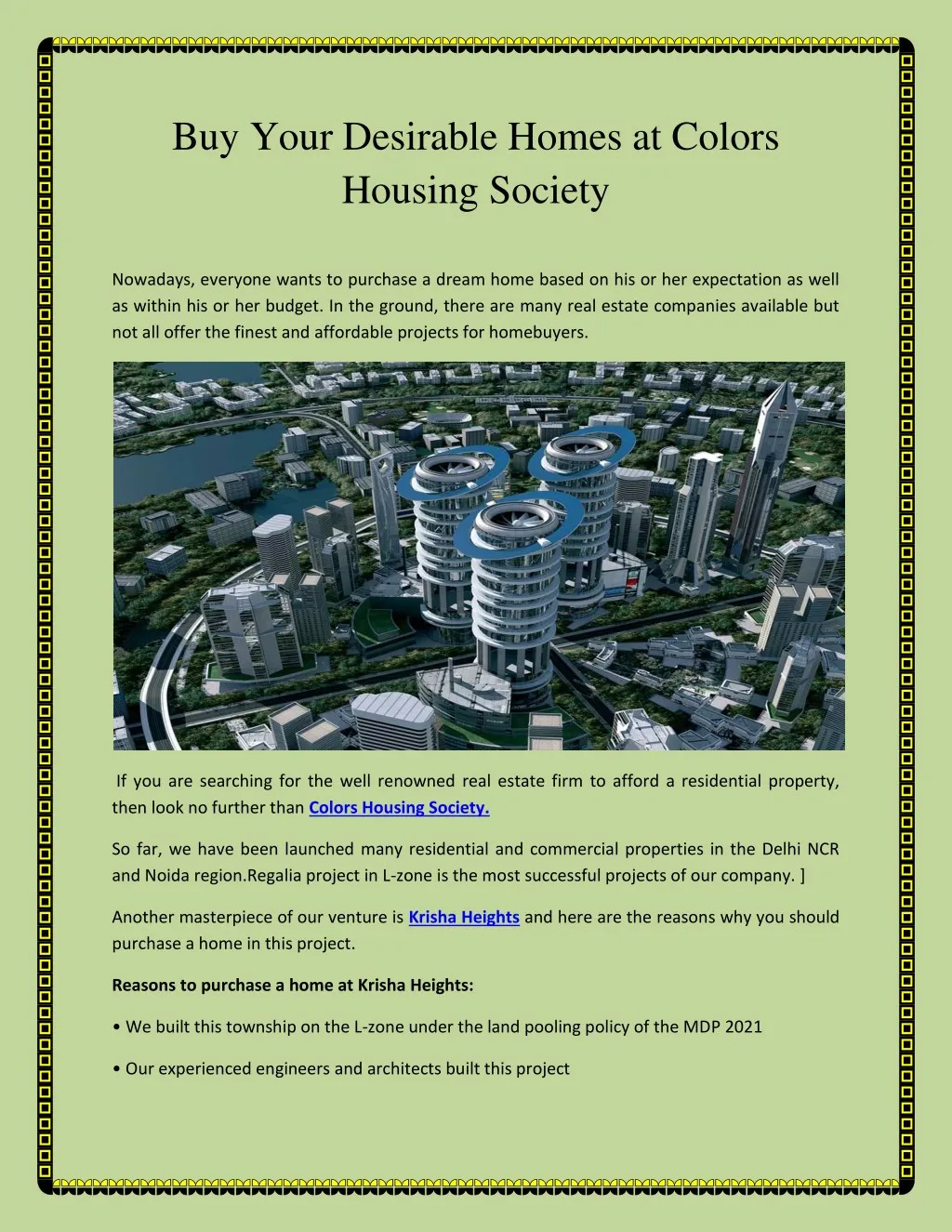 buy your desirable homes at colors housing society