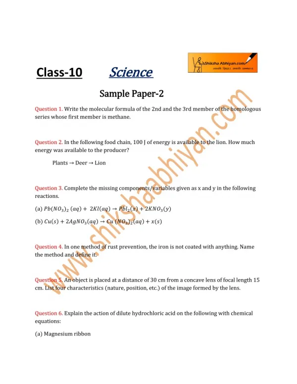 Class 10 Science Sample Paper 2