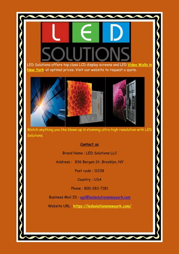 Find LCD Video Wall Price in New York at LED Solutions