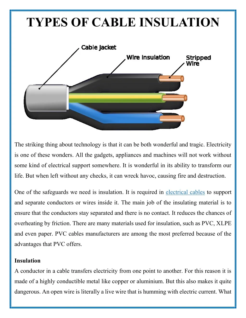 types of cable insulation