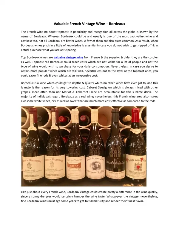 Valuable French Vintage Wine – Bordeaux