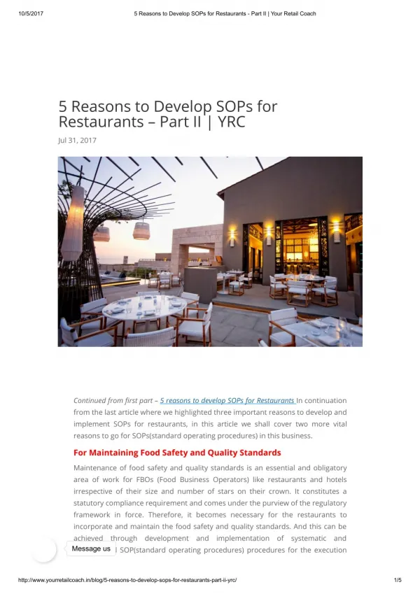 5 Reasons to Develop SOPs for Restaurants – Part II