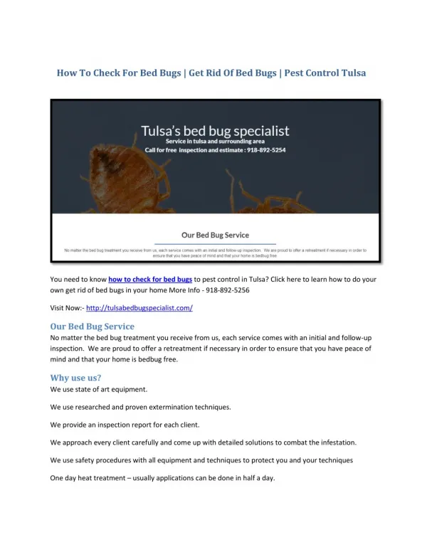 How To Check For Bed Bugs | Get Rid Of Bed Bugs | Pest Control Tulsa