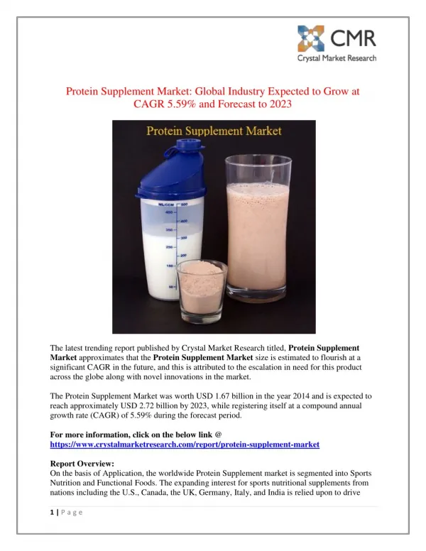 Protein Supplement Market Projected to Amplify During 2014 - 2023