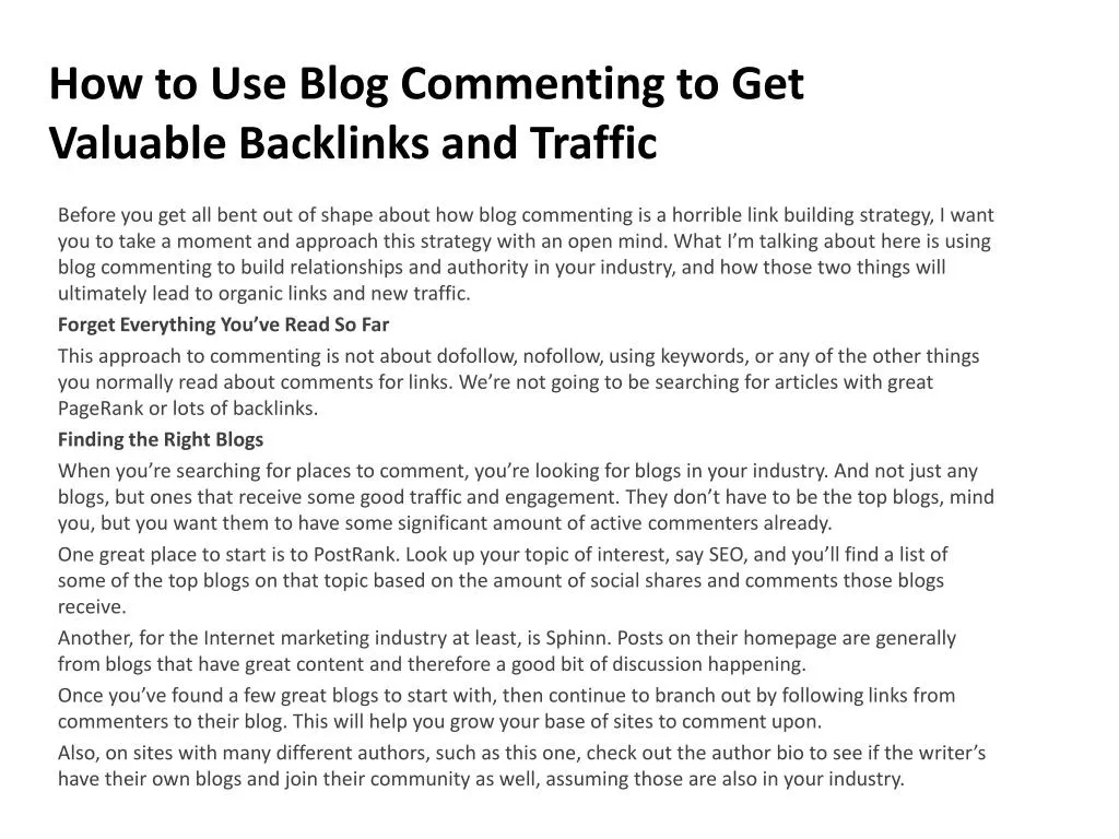 how to use blog commenting to get valuable backlinks and traffic