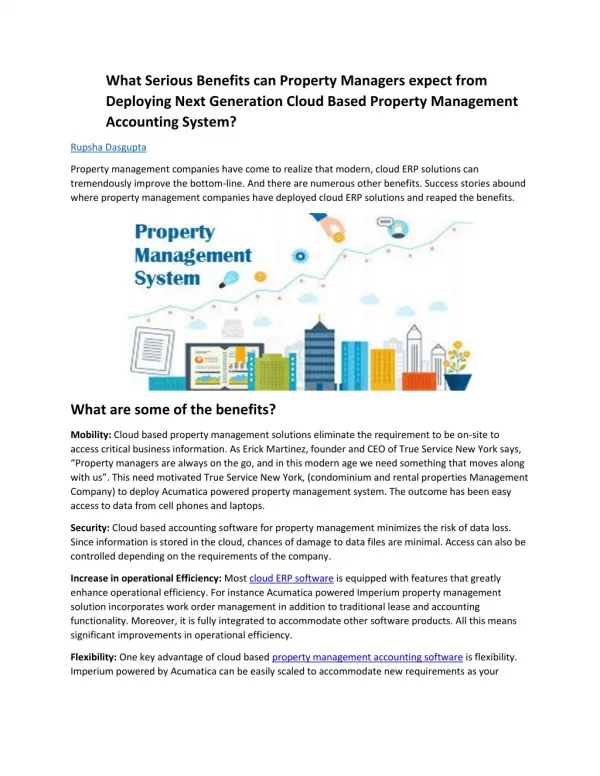 What Serious Benefits can Property Managers expect from Deploying Next Generation Cloud Based Property Management Accoun