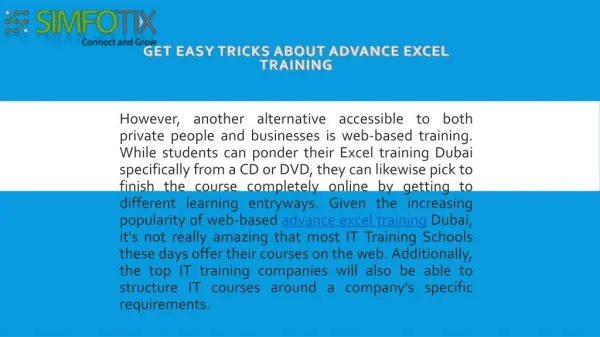 Get Easy Tricks About Advance Excel Training