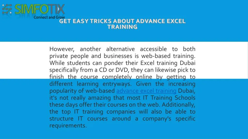 get easy tricks about advance excel training