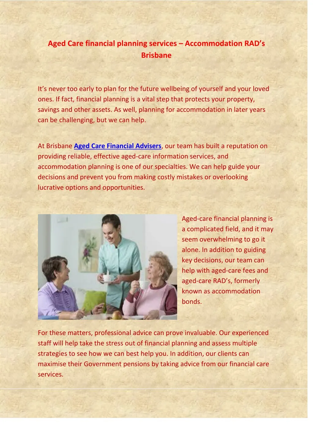 aged care financial planning services