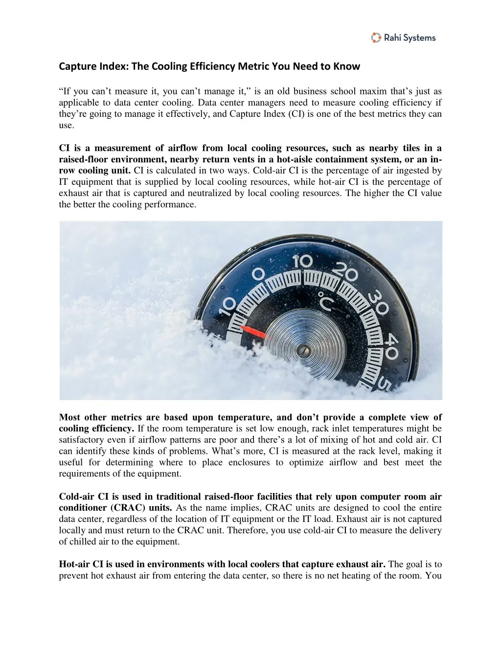 capture index the cooling efficiency metric