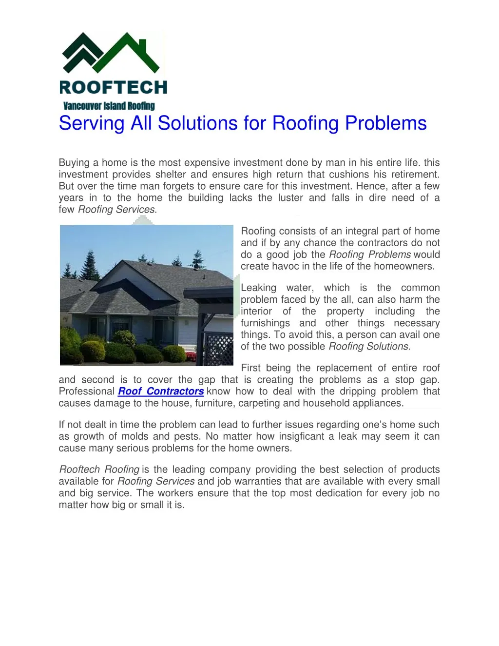 serving all solutions for roofing problems buying