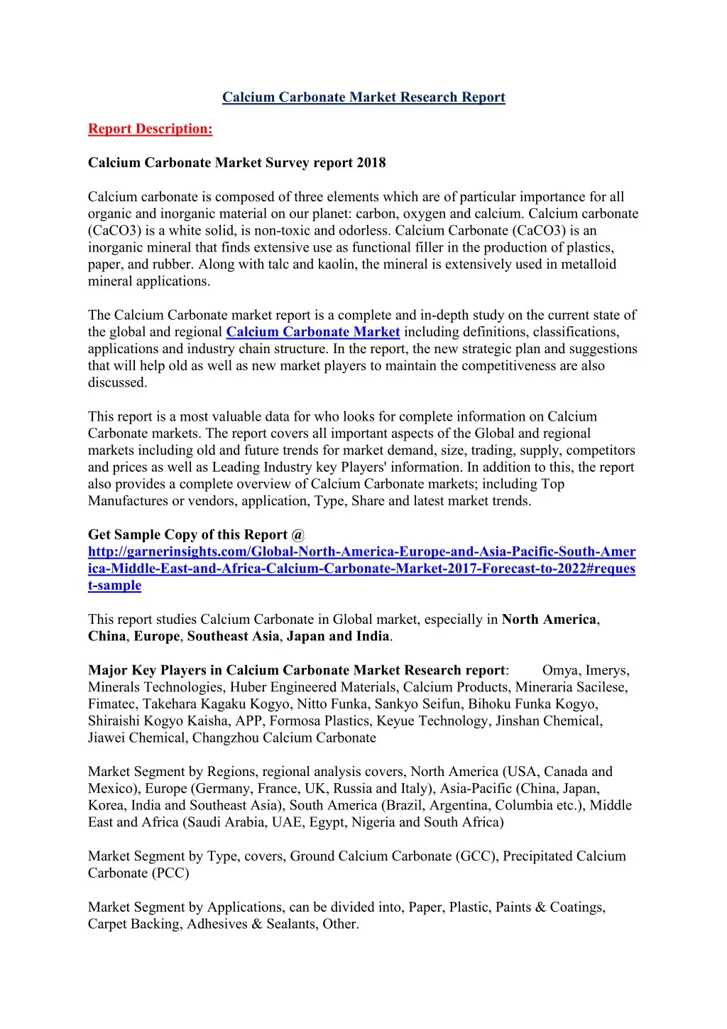 calcium carbonate market research report