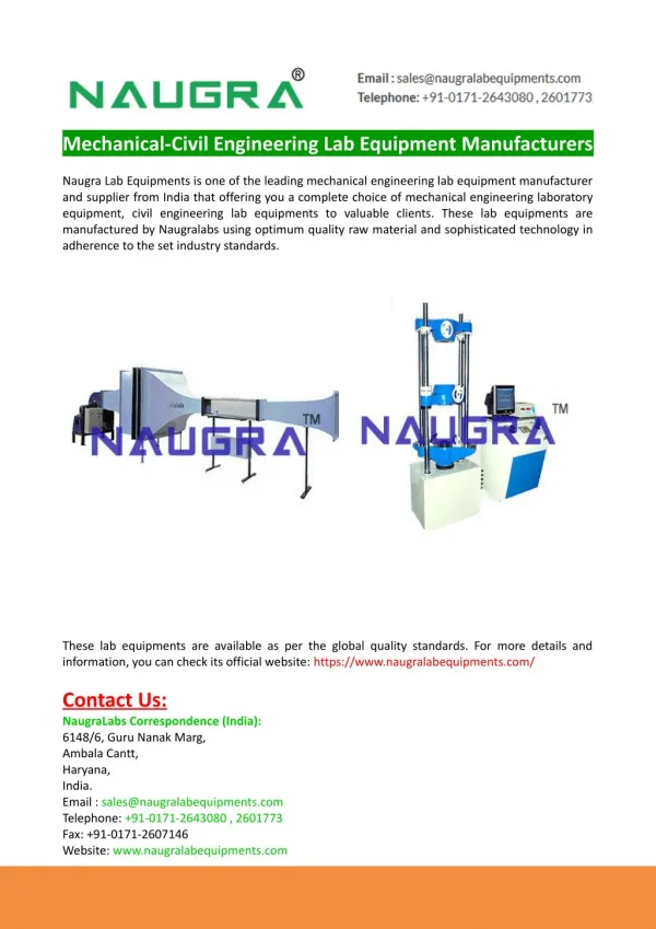 Mechanical-Civil Engineering Lab Equipment Manufacturers- Naugralabs