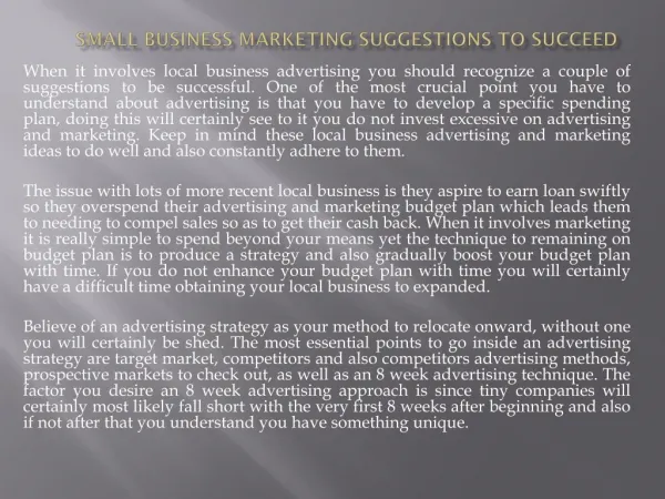 Small Business Marketing Suggestions to Succeed