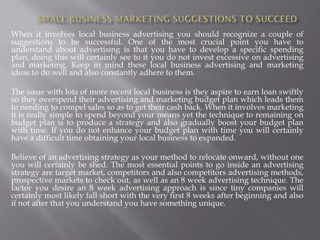small business marketing suggestions to succeed