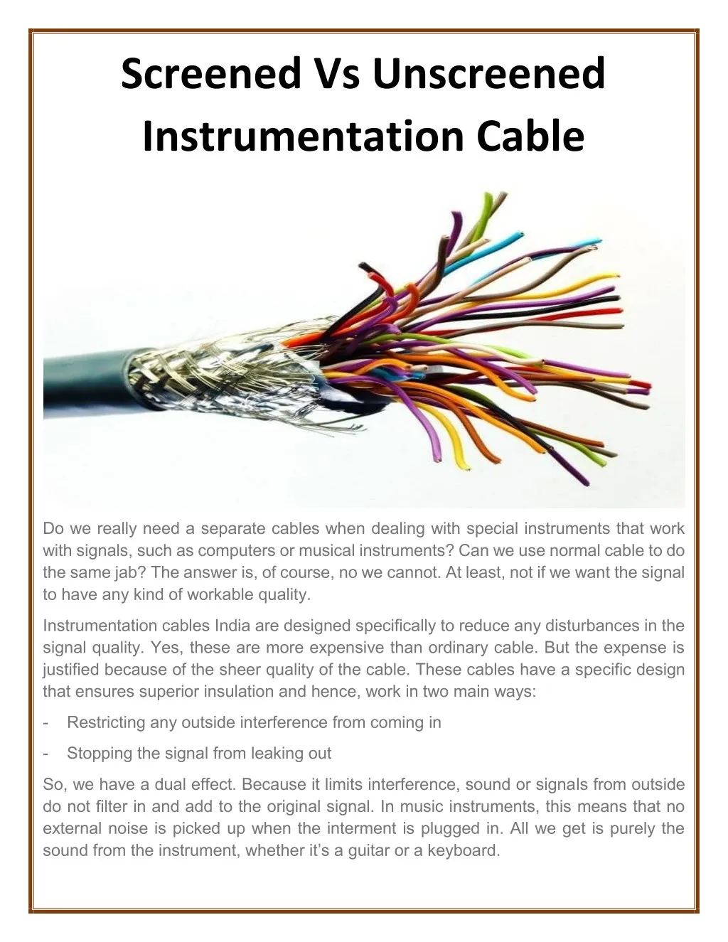 screened vs unscreened instrumentation cable