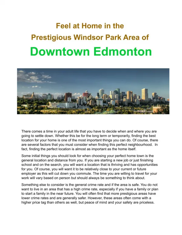 Feel at Home in the Prestigious Windsor Park Area of Downtown Edmonton