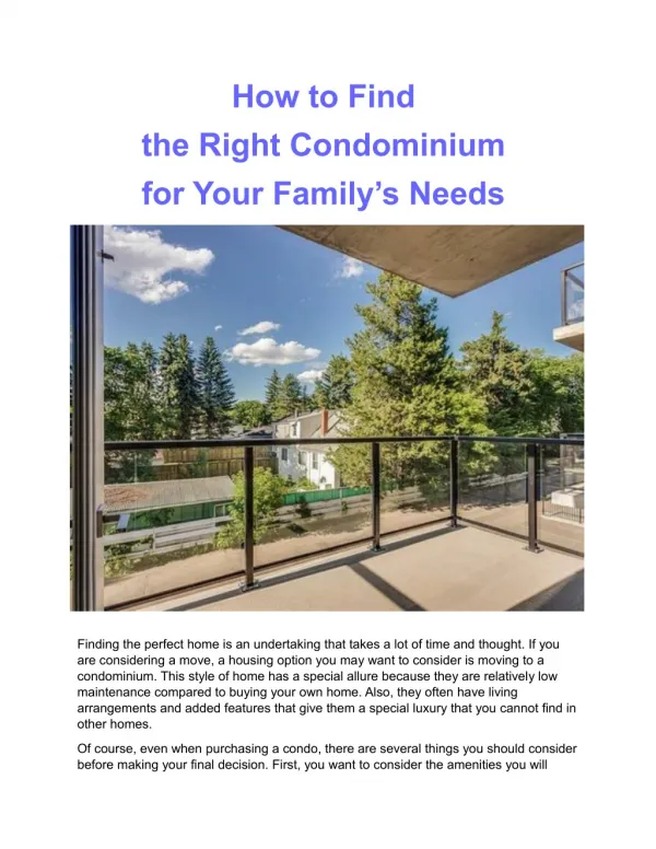 How to Find the Right Condominium for Your Family’s Needs