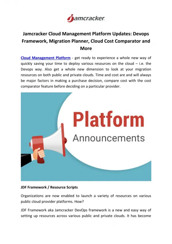 Jamcracker Cloud Management Platform Updates: Devops Framework, Migration Planner, Cloud Cost Comparator and More