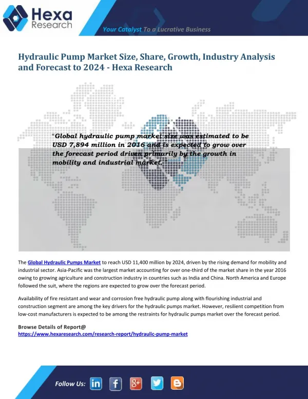 Global Hydraulic Pumps Industry Research Report - Analysis and Forecast to 2024