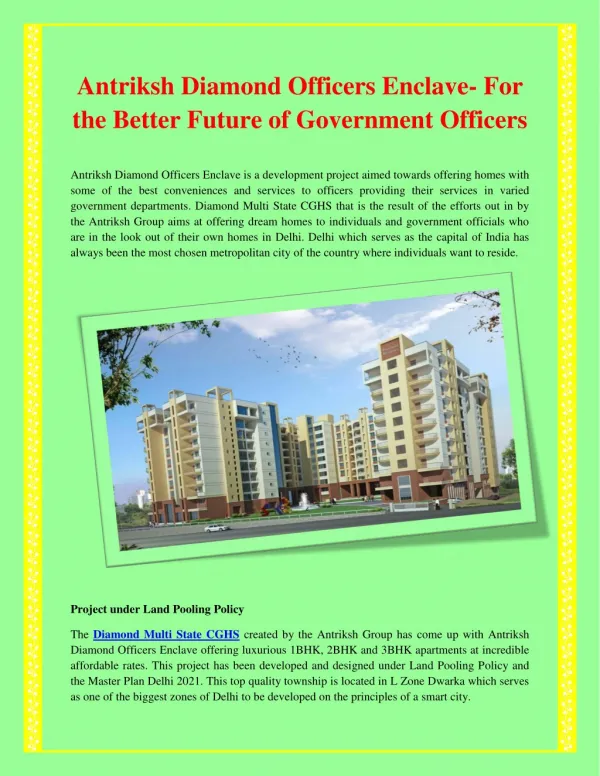 Antriksh vaikunth officers enclave is a society based project residential by antriksh group under land pooling policy an