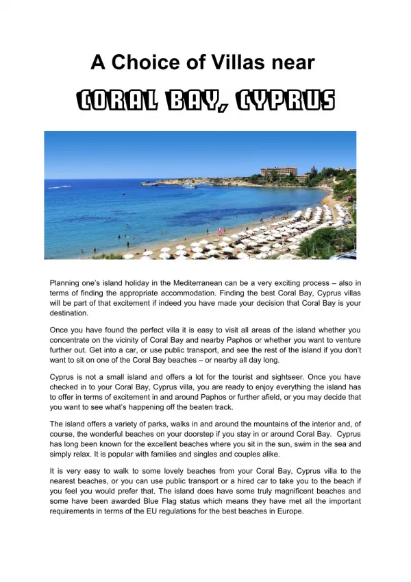 A Choice of Villas near Coral Bay, Cyprus