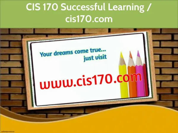 CIS 170 Successful Learning / cis170.com