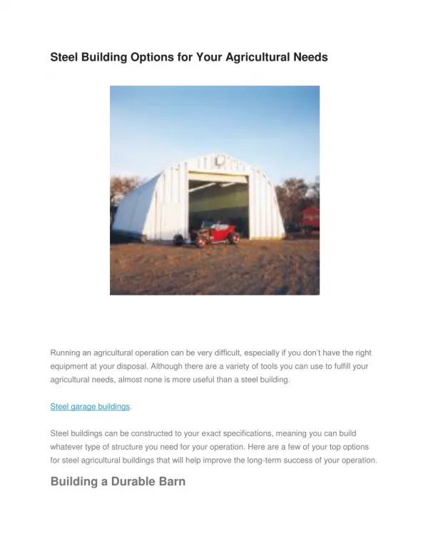 Steel Building Options for Your Agricultural Needs