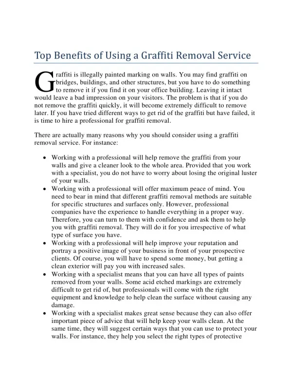 Top Benefits of Using a Graffiti Removal Service