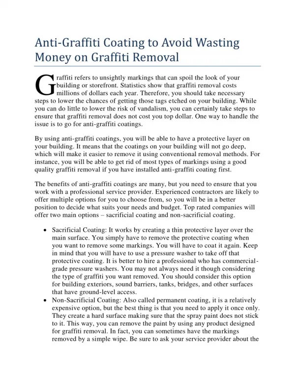 Anti-Graffiti Coating to Avoid Wasting Money on Graffiti Removal