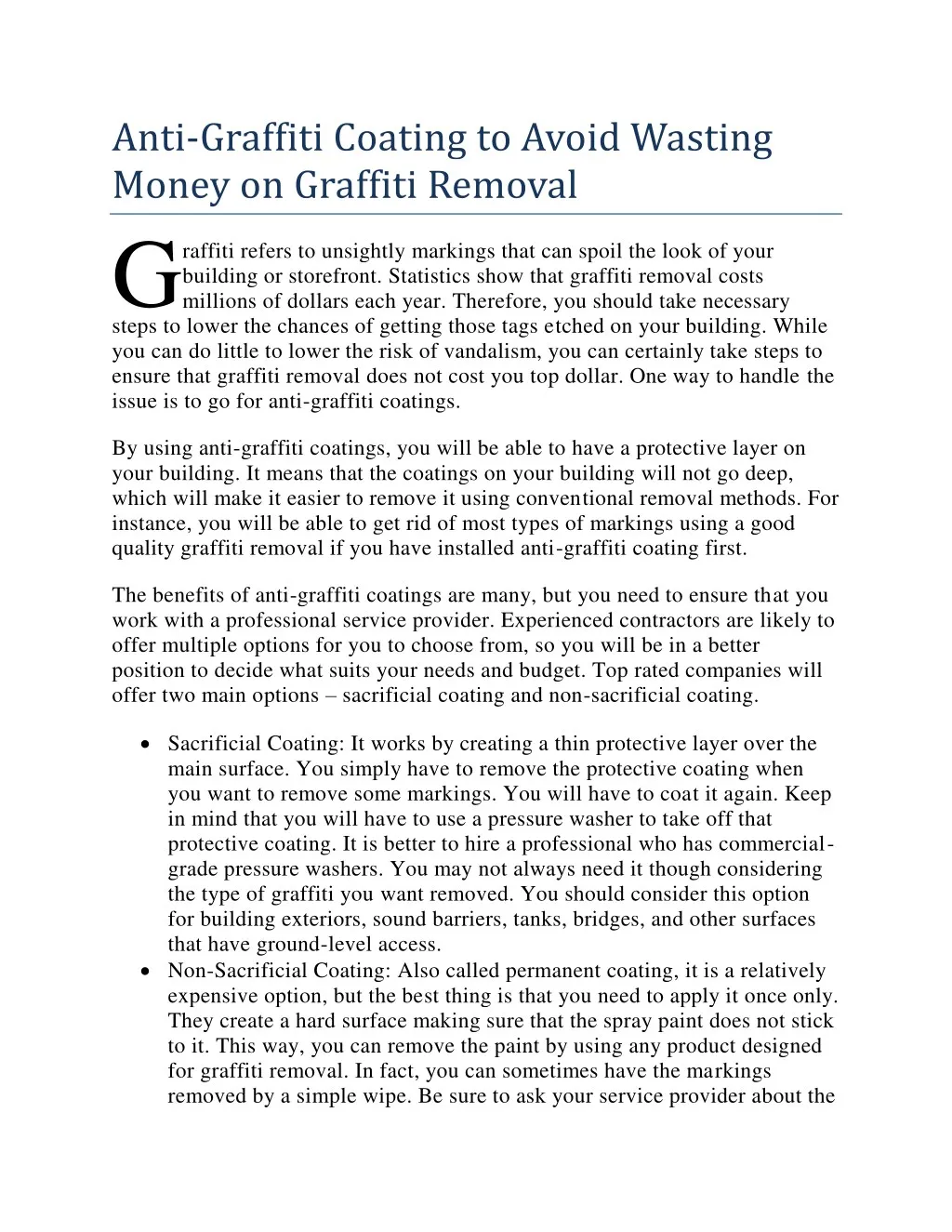 anti graffiti coating to avoid wasting money