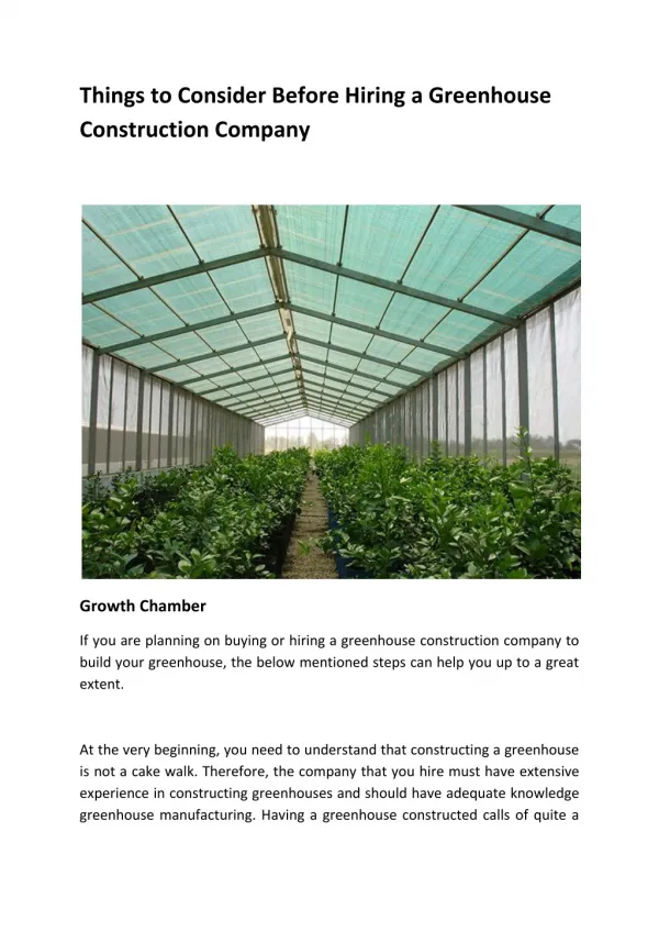 Things to Consider Before Hiring a Greenhouse Construction Company