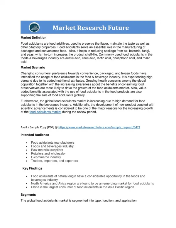Food Acidulants Market Research Report