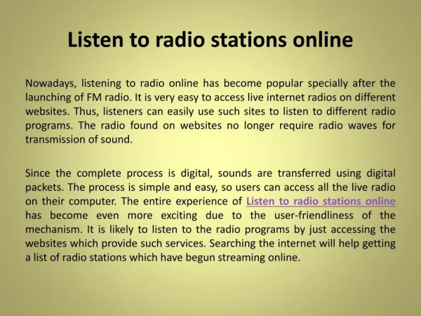 Listen to radio stations online