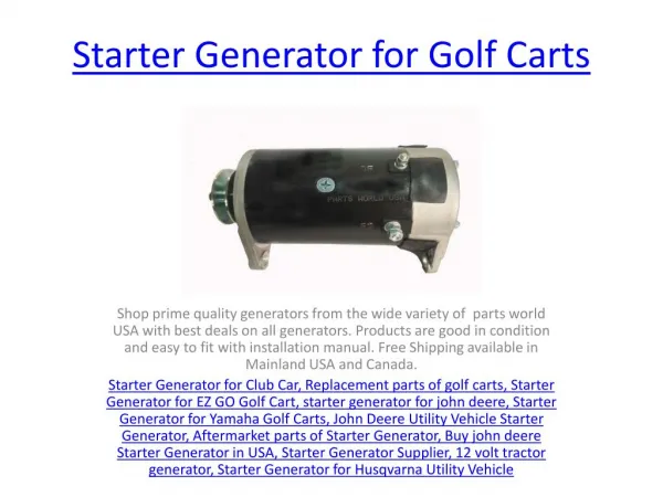 Starter Generator for Club Car