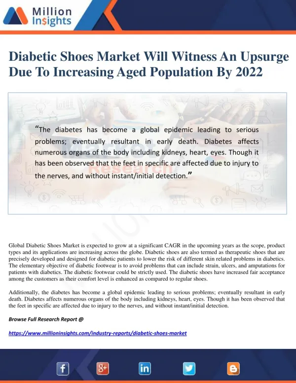 Diabetic Shoes Market Will Witness An Upsurge Due To Increasing Aged Population By 2022