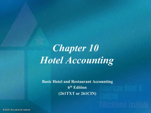 Chapter 10 Hotel Accounting